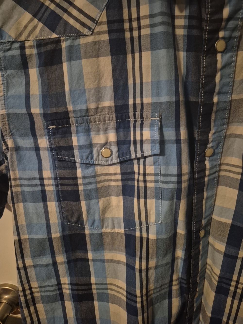 Levi's Short-Sleeve Shirt Mens Western Blue White Plaid Pearl Snap XXL - Picture 3 of 8